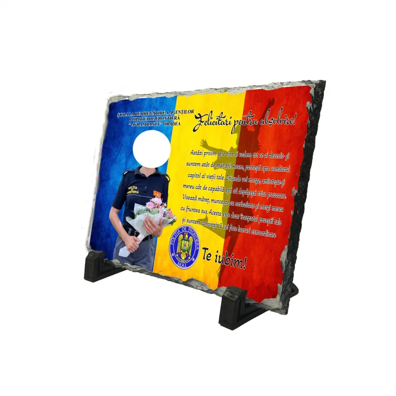 Felicitari pentru absolvire, piatra ardezie personalizata, cu mesaj model, pap009